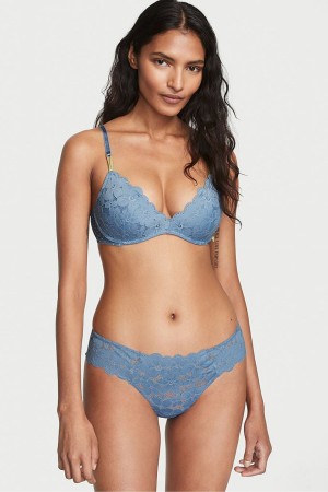 Faded Denim Blue Victoria's Secret The Lacie Lace Thong Knickers | 6397UVKPI