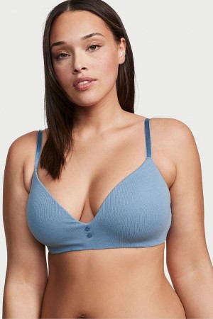 Faded Denim Blue Victoria's Secret The T-Shirt Smooth Lightly Lined Non Wired T-Shirt Bra | 4916HKJUT