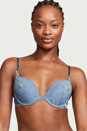 Faded Denim Blue Victoria's Secret Victorias Secret Push Up Lace Bra | 7430WPCXU