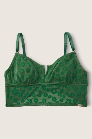 Forest Pine Green Victoria's Secret Flocked Mesh Bralette | 1438STNOD