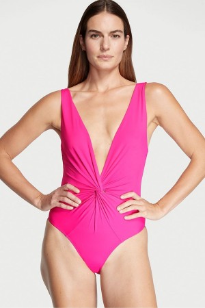 Forever Pink Victoria's Secret V Neck Plunge Open Back Swimsuit | 0645UFCNP