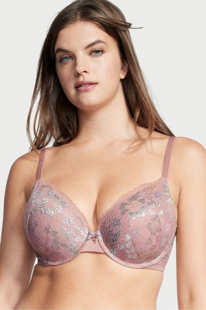 French Mauve Double Lurex Pink Victoria's Secret Body by Victoria Lace Full Cup Push Up Bra | 2376EXUDH