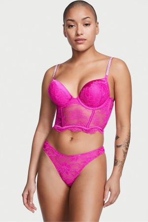 Fuchsia Frenzy Pink Victoria's Secret Very Sexy Shine Strap Cutout Back Thong Knickers | 9062BADQT