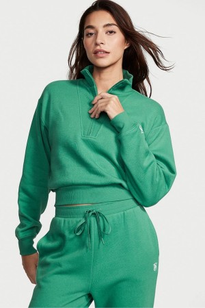 Gem Green Victoria's Secret Half Zip High Neck Lounge Sweatshirt | 7809ZFSNL