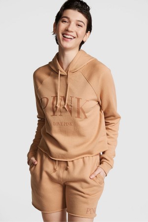 Golden Yellow Victoria's Secret Fleece Cropped Hoodie | 4659ODTNI