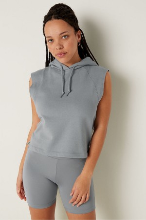 Grey Oasis Victoria's Secret Cropped Sleeveless Hoodie | 4208DHFMW