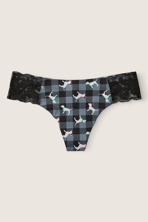 Grey Plaid Victoria's Secret No Show Thong Knicker | 2938WTCKJ