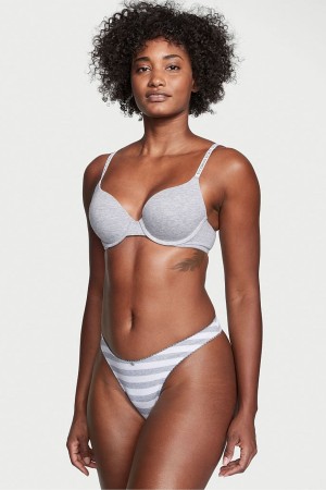 Grey Stripe Victoria's Secret Stretch Cotton Ribbed Cotton High Leg Thong Knickers | 7581AFZHI