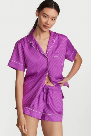 Gum Drop Purple Victoria's Secret Satin Short Pyjamas | 9812VNDKI