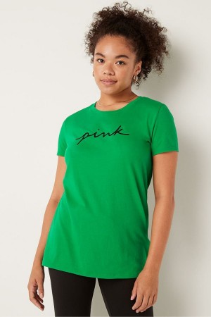 Happy Camper Green Victoria's Secret Logo Short Sleeve T-Shirt | 8310WFUAM