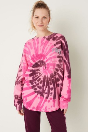 Hazel Green Tie Dye Victoria's Secret Fleece Long Sleeve Oversized Sweatshirt | 7583SEYXJ