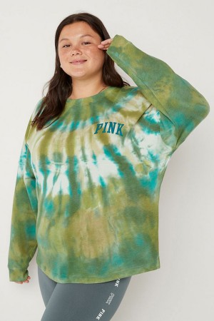 Hazel Green Tie Dye Victoria's Secret Fleece Long Sleeve Oversized Sweatshirt | 5720KABVX