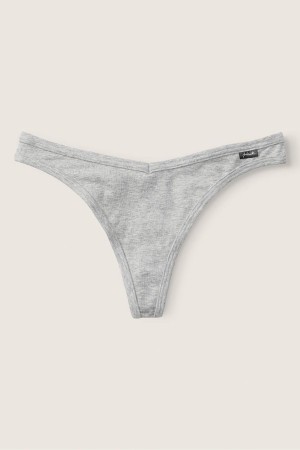 Heather Charcoal Grey Victoria's Secret Stretch Cotton Cotton Thong Knicker | 3480CTDKS