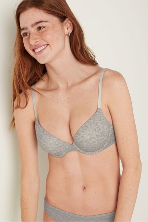 Heather Charcoal Grey Victoria's Secret Wear Everywhere Smooth Push Up T-Shirt Bra | 0172EHOSC