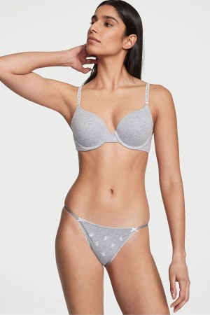 Heather Grey Victoria's Secret Stretch Cotton Stretch Cotton String Bikini Knickers | 7895HOCDR