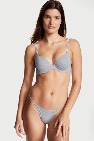 Heather Grey Victoria's Secret The T-Shirt Full Coverage Push Up Logo Bra | 5302WXKEB