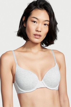 Heather Snow Grey Victoria's Secret The T-Shirt Lightly Lined Logo Strap Full Cup Bra | 7382CQDSN