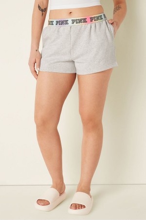 Heather Stone Grey Rainbow Victoria's Secret Foldover Sweat Shorts | 9354HQNXK