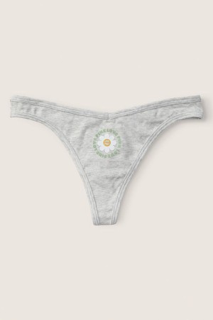 Heather Stone Grey with Graphic Grey Victoria's Secret Stretch Cotton Cotton Thong Knickers | 9408XOEWP