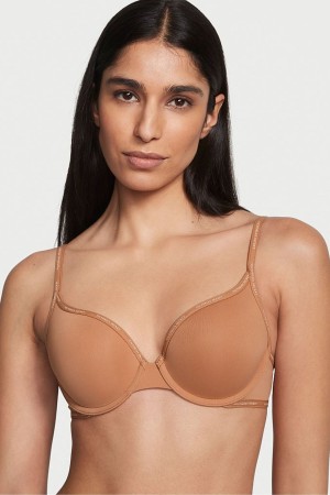 Honey Glow Nude Victoria's Secret The T-Shirt Lightly Lined Logo Strap Full Cup Bra | 5678MBJGY