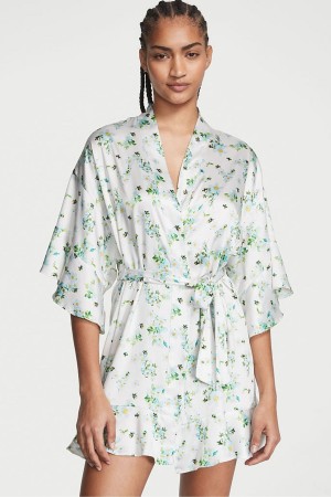 Honeybee Floral Print Victoria's Secret Satin Flounce Robe | 1604GDVYA