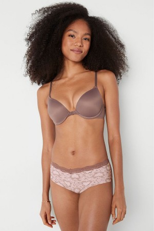 Ice Coffee Brown Victoria's Secret Wear Everywhere Front Fastening Push Up T-Shirt Bra | 7084XSCWU