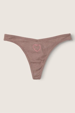 Iced Coffee Brown Victoria's Secret Stretch Cotton Cotton Thong Knickers | 5639OTIGR