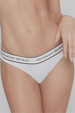 Ivory White Victoria's Secret Stretch Cotton Logo Knickers | 2061USDFV