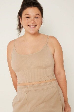 Light Sand Nude Victoria's Secret Seamless Seamless Lightly Lined Low Impact Sport Crop Top | 2976CQBIT