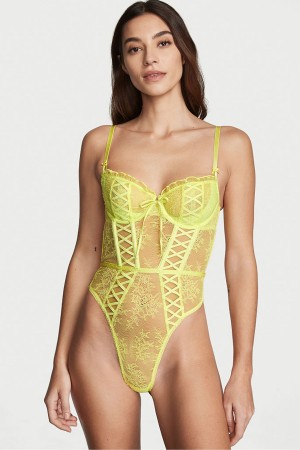 Lime Citron Victoria's Secret Dream Angels Lace Unlined Balcony Bodysuit | 3214FGQZM