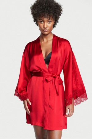 Lipstick Red Victoria's Secret Lace Inset Robe | 8497JPZVL