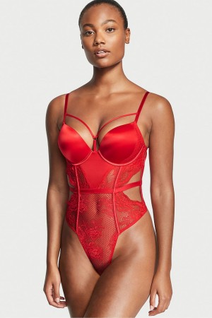 Lipstick Red Victoria's Secret Luxe Lingerie Fishnet Bombshell Bodysuit | 7214KEGTF