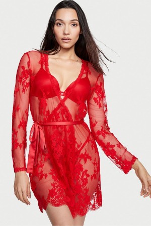 Lipstick Red Victoria's Secret Luxe Lingerie Lace Short Dressing Gown | 2736RTXDF