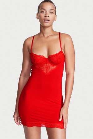 Lipstick Red Victoria's Secret Modal Lace Mini Slip | 2174PBYWE