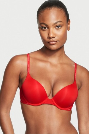 Lipstick Red Victoria's Secret The T-Shirt Lightly Lined Logo Strap Full Cup Bra | 3817HRAEM