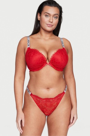 Lipstick Red Victoria's Secret Very Sexy Lace Shine Strap Thong Knickers | 1762UWVJL