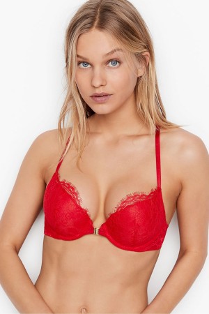 Lipstick Red Victoria's Secret Very Sexy Lace Front Fastening Push Up Bra | 9321ZHBVT