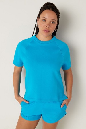 Marine Blue Victoria's Secret Cotton Short Sleeve Hoodie | 9675GMVOI