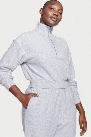 Medum Heather Grey Victoria's Secret Half Zip High Neck Lounge Sweatshirt | 0354KODMN