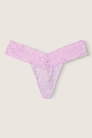 Misty Lilac Constellation Purple Victoria's Secret Lace Trim Thong Knickers | 5104ESFJO