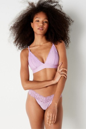 Misty Lilac Purple Victoria's Secret Lace Unlined Triangle Bralette | 5194TBUKR