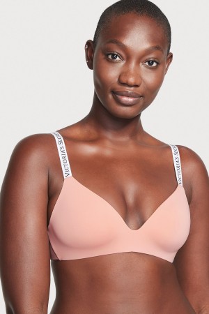 Misty Rose Pink Victoria's Secret The T-Shirt Non Wired Logo T-Shirt Bra | 0184ALDHM