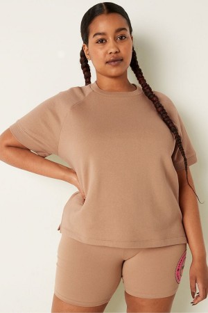 Mocha Latte Brown Victoria's Secret Short Sleeve Oversized Crew Neck T-Shirt | 8326MXSPN