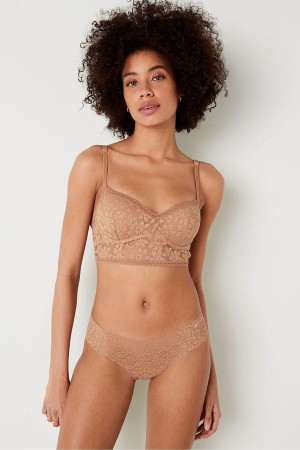 Mocha Latte Nude Victoria's Secret Lace Wired Push Up Bralette | 1570XHBSA