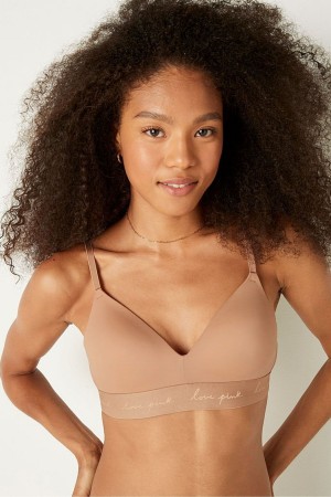 Mocha Latte Nude Victoria's Secret Wear Everywhere Smooth Lightly Lined Non Wired T-Shirt Bra | 4058TYXQH