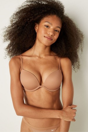 Mocha Latte Nude Victoria's Secret Wear Everywhere Smooth Push Up T-Shirt Bra | 9015XIRCA