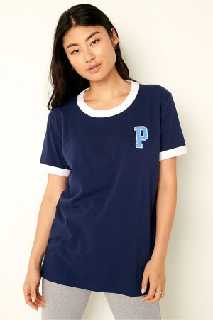 Navy Blue Victoria's Secret Short Sleeve T-Shirt | 2397ZWFNC