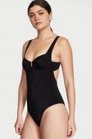 Nero Black Victoria's Secret Tie Back Swimsuit | 4603RCQGZ