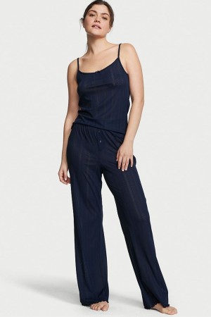 Noir Navy Blue Victoria's Secret Cami Long Pyjamas | 7495OYSFJ