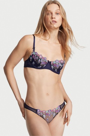 Noir Navy Blue Victoria's Secret Dream Angels Bejeweled Embroidery Cheekini Knickers | 6748QNMPH